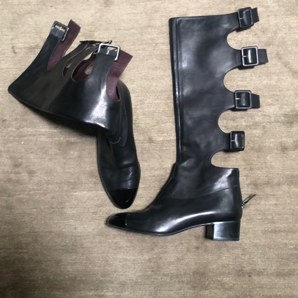 Chanel knee boots with open back